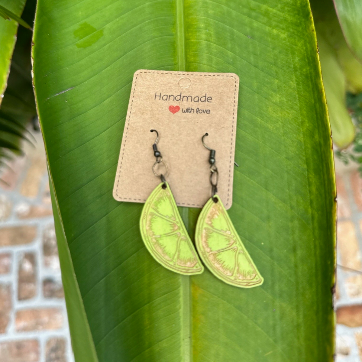 Wood Lime Slice Earrings