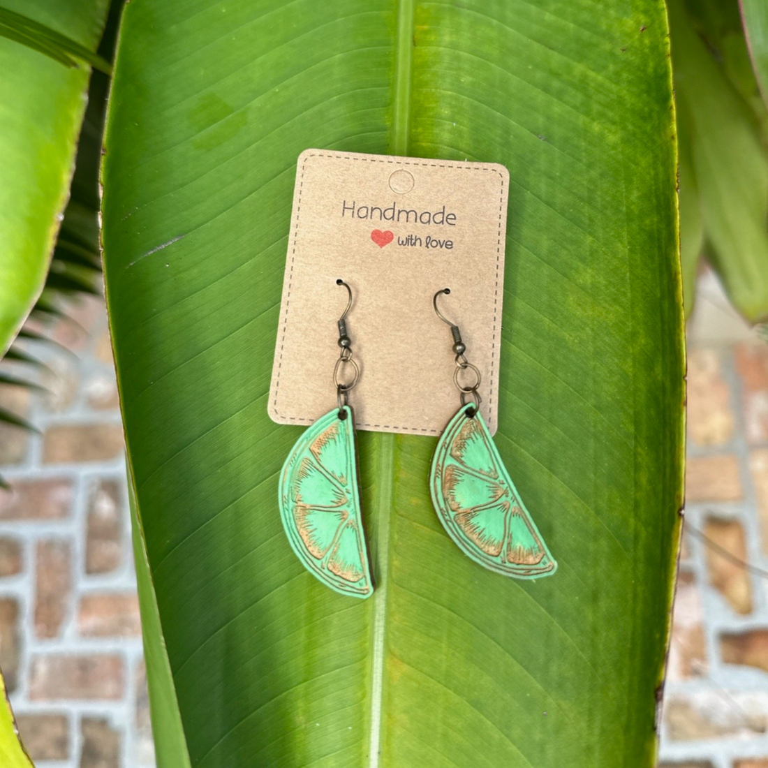 Wood Lime Slice Earrings