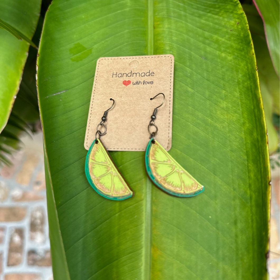 Wood Lime Slice Earrings